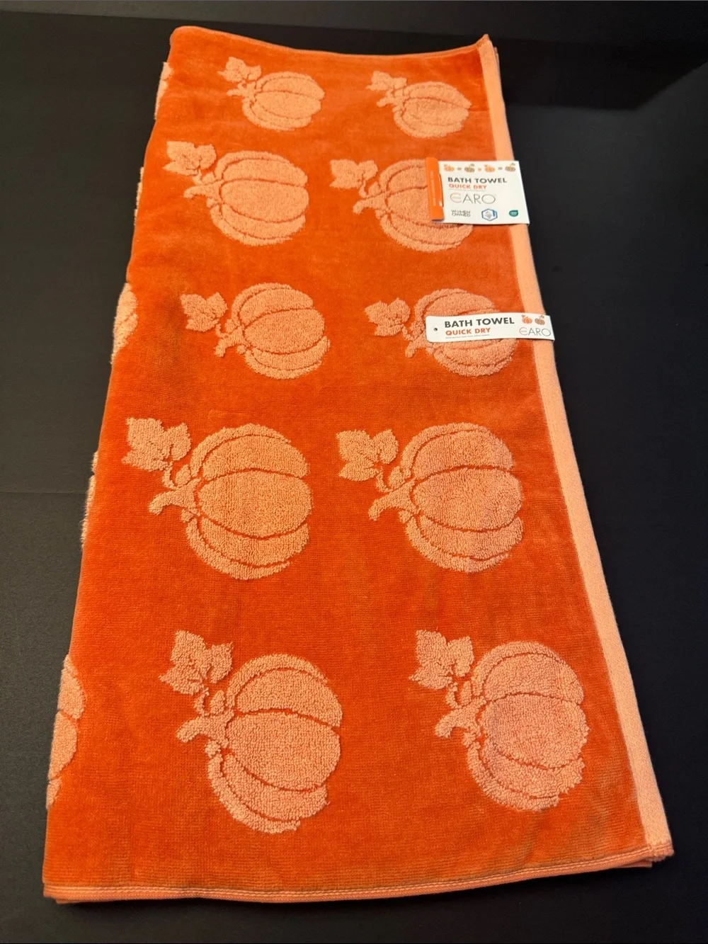 4pc CARO HOME Pumpkin Pattern Orange Bath & Hand Towel Set - Fall - Holiday